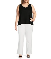 Ming Wang Plus Size Soft Knit V-Neck Sleeveless Side Slit Tank Top