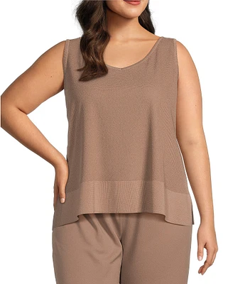 Ming Wang Plus Size Soft Knit V-Neck Sleeveless Side Slit Tank Top