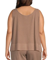 Ming Wang Plus Size Soft Knit V-Neck Sleeveless Side Slit Tank Top