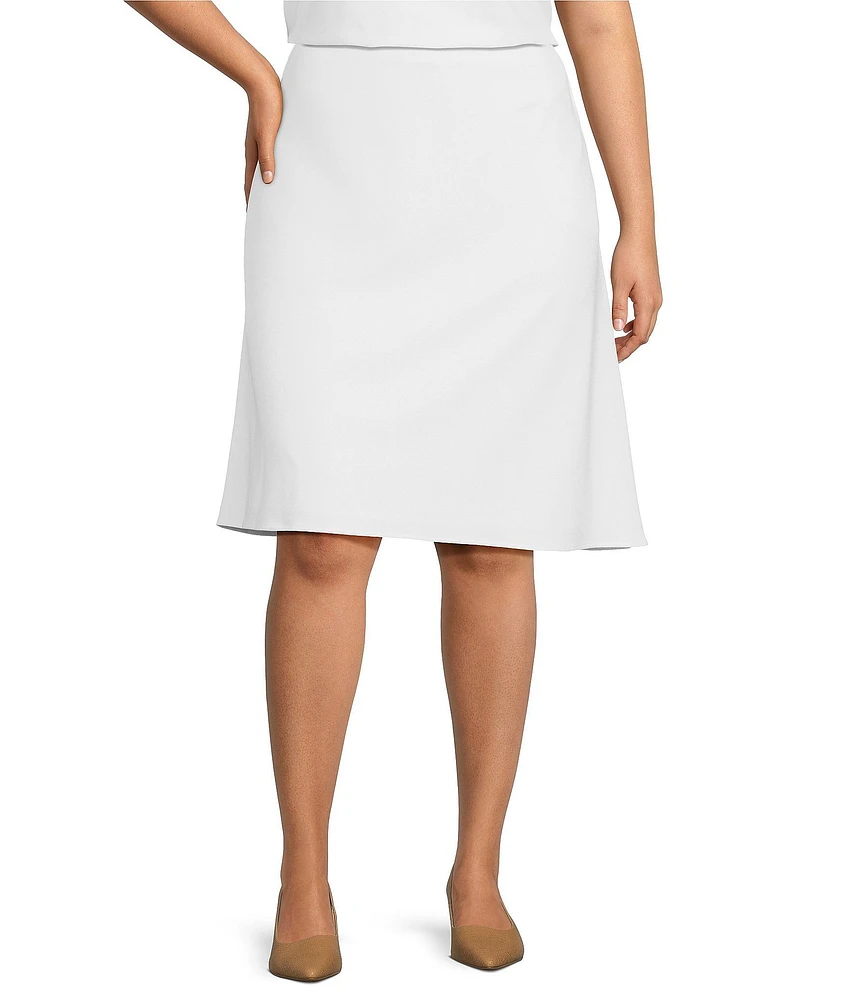 Ming Wang Plus Size Solid Stretch Deco Crepe A-Line Skirt