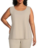 Ming Wang Plus Size Stretch Deco Crepe Scoop Neck Sleeveless Top