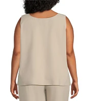 Ming Wang Plus Size Stretch Deco Crepe Scoop Neck Sleeveless Top