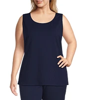 Ming Wang Plus Size Stretch Deco Crepe Scoop Neck Sleeveless Top