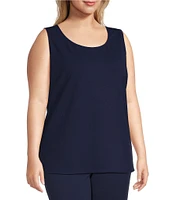 Ming Wang Plus Size Stretch Deco Crepe Scoop Neck Sleeveless Top