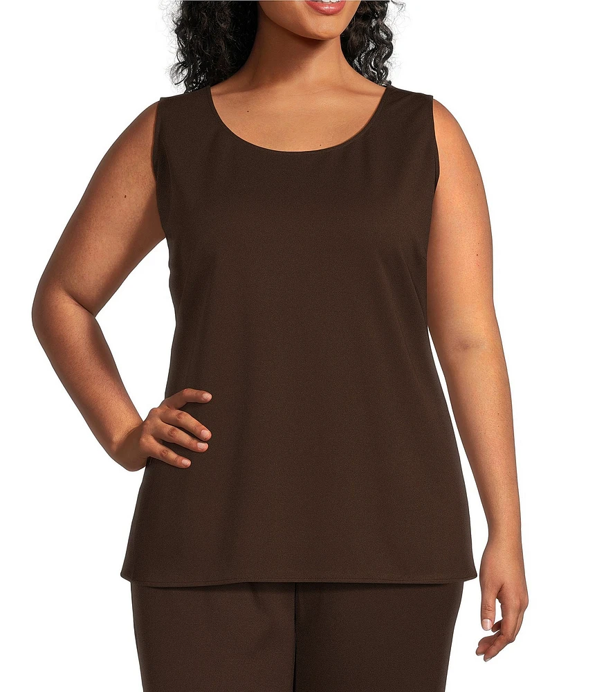 Ming Wang Plus Size Stretch Deco Crepe Scoop Neck Sleeveless Top