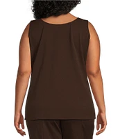 Ming Wang Plus Size Stretch Deco Crepe Scoop Neck Sleeveless Top