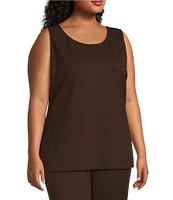 Ming Wang Plus Size Stretch Deco Crepe Scoop Neck Sleeveless Top