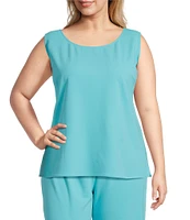 Ming Wang Plus Size Stretch Deco Crepe Scoop Neck Sleeveless Top