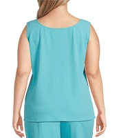 Ming Wang Plus Size Stretch Deco Crepe Scoop Neck Sleeveless Top