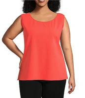 Ming Wang Plus Size Stretch Deco Crepe Scoop Neck Sleeveless Top