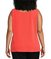 Ming Wang Plus Size Stretch Deco Crepe Scoop Neck Sleeveless Top