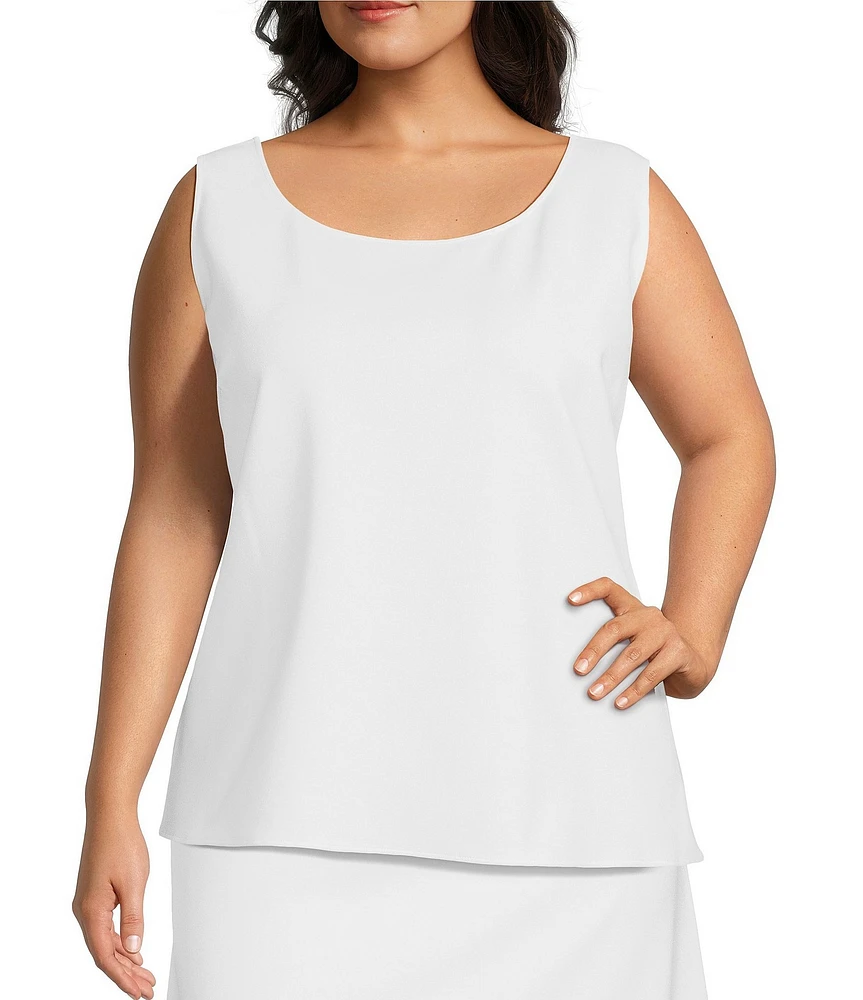 Ming Wang Plus Size Stretch Deco Crepe Scoop Neck Sleeveless Top