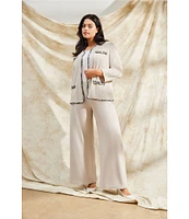 Ming Wang Plus Size Textured Knit Eyelash Trim V-Neck Long Sleeve Jacket