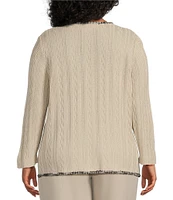 Ming Wang Plus Size Textured Knit Eyelash Trim V-Neck Long Sleeve Jacket
