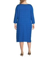 Ming Wang Plus Size Textured Soft Knit Square Neck 3/4 Sleeve Sheath Dress