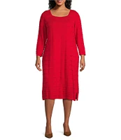 Ming Wang Plus Size Textured Soft Knit Square Neck 3/4 Sleeve Sheath Dress