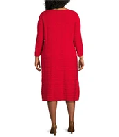 Ming Wang Plus Size Textured Soft Knit Square Neck 3/4 Sleeve Sheath Dress