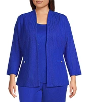 Ming Wang Plus Size Textured Wave Knit Mandarin Collar Bracelet Sleeve Jacket