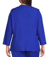 Ming Wang Plus Size Textured Wave Knit Mandarin Collar Bracelet Sleeve Jacket