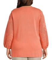 Ming Wang Plus Size Tonal Texture Knit V-Neck Bracelet Sleeve Top