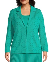 Ming Wang Plus Soft Knit Burnout Notch Lapel Long Sleeve Jacket