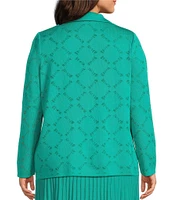 Ming Wang Plus Soft Knit Burnout Notch Lapel Long Sleeve Jacket