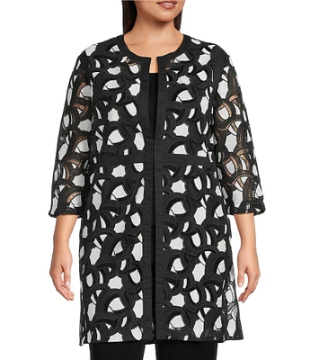Ming Wang Plus Two-Tone Lace Round Neck 3/4 Sleeve Jacket