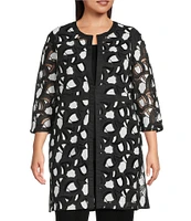 Ming Wang Plus Two-Tone Lace Round Neck 3/4 Sleeve Jacket