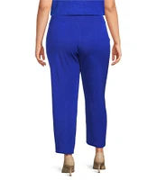 Ming Wang Plus Woven Slim Straight Leg Elastic Waist Cropped Pull-On Pants