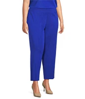 Ming Wang Plus Woven Slim Straight Leg Elastic Waist Cropped Pull-On Pants