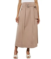 Ming Wang Ponte Belted Midi A-Line Skirt