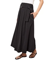 Ming Wang Ponte Belted Midi A-Line Skirt