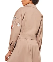 Ming Wang Ponte Lapel Collar Long Sleeve Embroidered Double-Breasted Jacket