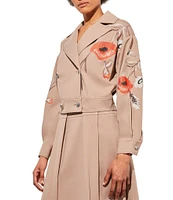 Ming Wang Ponte Lapel Collar Long Sleeve Embroidered Double-Breasted Jacket