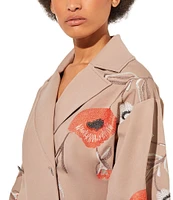 Ming Wang Ponte Lapel Collar Long Sleeve Embroidered Double-Breasted Jacket