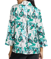 Ming Wang Printed Charmeuse Stand Collar Bracelet Sleeve Tunic