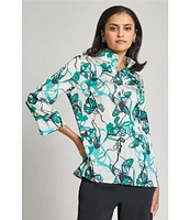 Ming Wang Printed Charmeuse Stand Collar Bracelet Sleeve Tunic