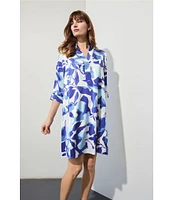 Ming Wang Printed Crepe De Chine Split Collar Elbow Sleeve Dress