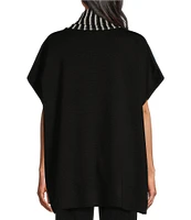 Ming Wang Printed Soft Knit Stripe Print Cowl Neck Elbow Sleeves Dropped Shoulder Tunic