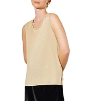 Ming Wang Scoop Neck Sleeveless Side Slit Metallic Shimmer Knit Tank