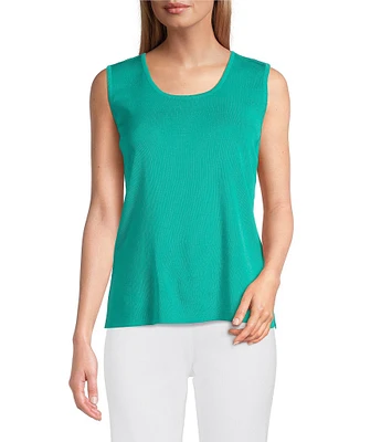 Ming Wang Scoop Neck Sleeveless Side Slit Knit Tank Top