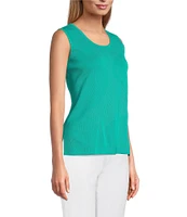 Ming Wang Scoop Neck Sleeveless Side Slit Knit Tank Top