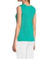 Ming Wang Scoop Neck Sleeveless Side Slit Knit Tank Top