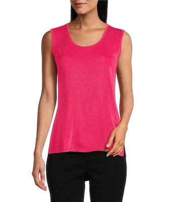 Ming Wang Scoop Neck Sleeveless Side Slit Knit Tank Top