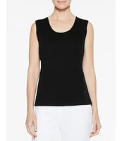 Ming Wang Scoop Neck Sleeveless Side Slit Knit Tank Top