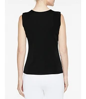 Ming Wang Scoop Neck Sleeveless Side Slit Knit Tank Top