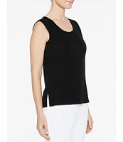 Ming Wang Scoop Neck Sleeveless Side Slit Knit Tank Top