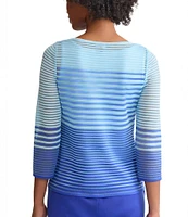 Ming Wang Sheer Stripe Knit Boat Neck 3/4 sleeve Tunic