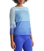 Ming Wang Sheer Stripe Knit Boat Neck 3/4 sleeve Tunic