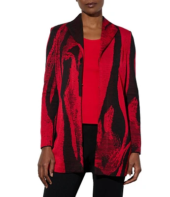 Ming Wang Shimmer Knit Abstract Shawl Collar Long Sleeve Jacket